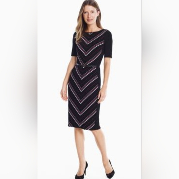 White House Black Market Striped Chevron Short Sleeve Dress - Picture 1 of 7